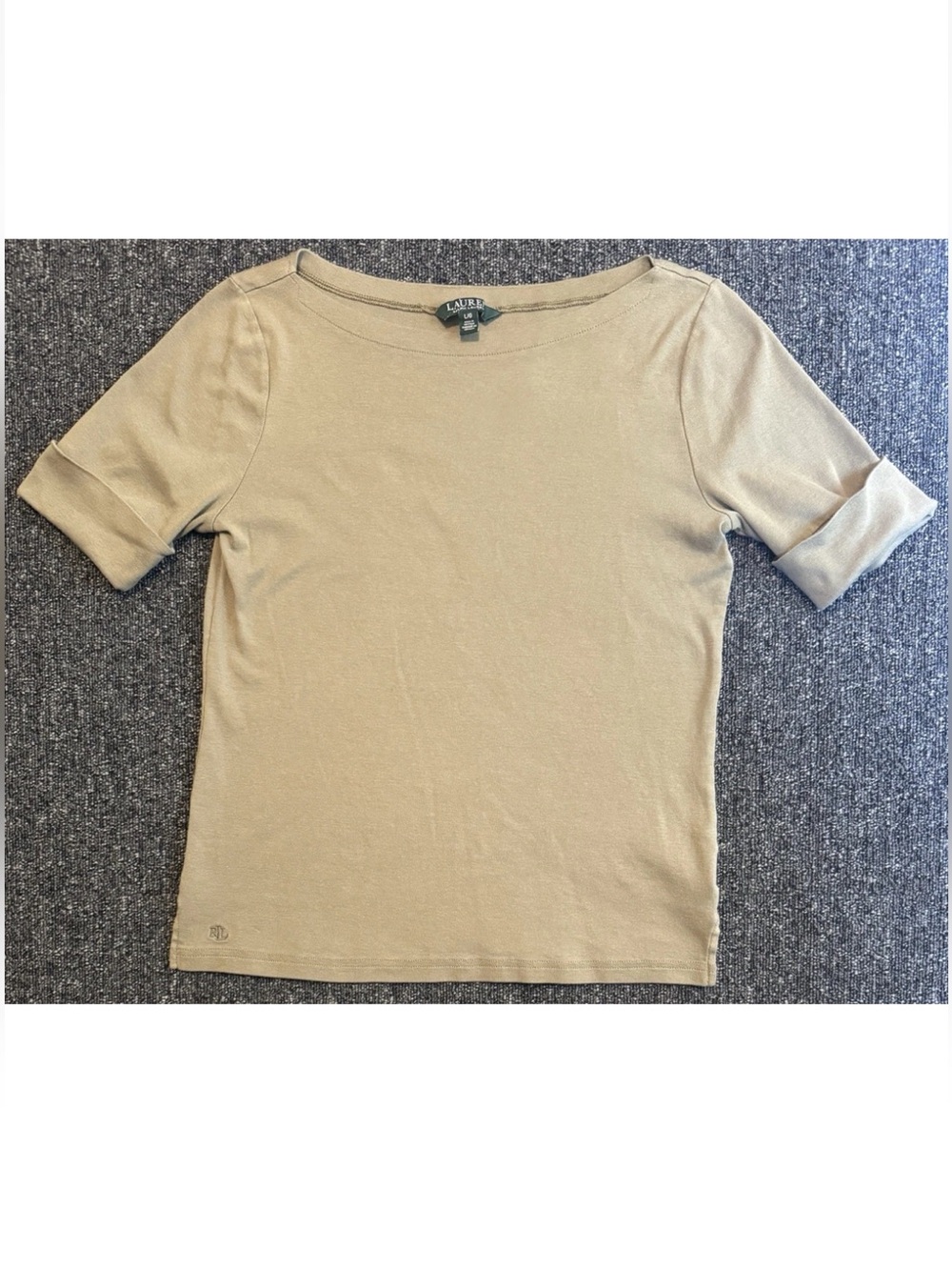 Lauren Ralph Lauren Short Sleeve Cotton Boat Neck Shirt Olive Green Size Large
